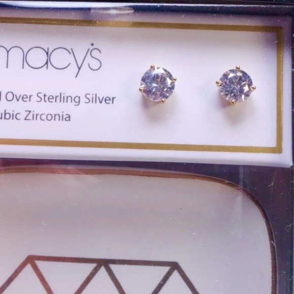 14Kt Gold Over Sterling Silver Cubic Zirconia Stud Earrings - Picture 2 of 6